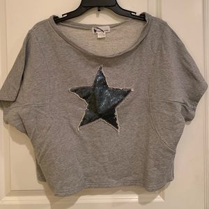 Grey top with blue sequence star